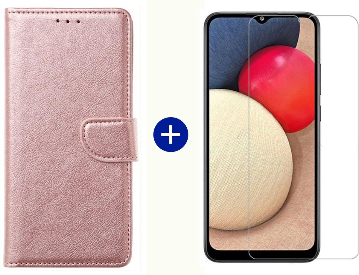 BixB Samsung A02s hoesje - Samsung Galaxy A02s screenprotector - BookCase Wallet - Roségoud
