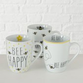 Sachet de café/sachet de thé avec image abeilles et texte/Sac/tasse abeilles heureuses. Ensemble de 3 pièces