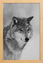 JUNIQE - Poster met houten lijst The Wolf -13x18 /Grijs