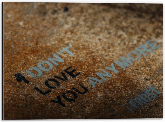 Dibond - 'Dont Love You Anymore J-Frost' Gespoten op Vloer - 40x30cm Foto op Aluminium (Wanddecoratie van metaal)