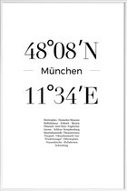 JUNIQE - Poster in kunststof lijst Coördinaten München -30x45 /Wit &