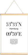 JUNIQE - Posterhanger Coördinaten Hamburg -40x60 /Wit & Zwart