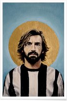 JUNIQE - Poster Football Icon - Andrea Pirlo -13x18 /Blauw & Geel