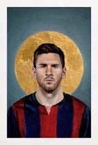 JUNIQE - Poster in houten lijst Football Icon - Lionel Messi -20x30