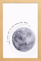 JUNIQE - Poster met houten lijst Moon -13x18 /Grijs & Wit