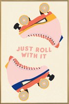 JUNIQE - Poster met kunststof lijst Roller Skates -40x60 /Ivoor & Roze