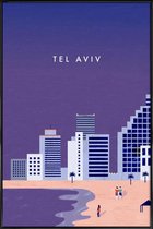 JUNIQE - Poster met kunststof lijst Tel Aviv - retro -13x18 /Paars