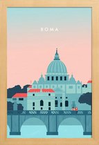 JUNIQE - Poster met houten lijst Rome - retro -13x18 /Roze & Turkoois