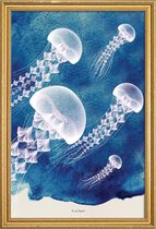 JUNIQE - Poster met houten lijst Jellyfish -13x18 /Blauw & Wit