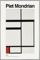 JUNIQE - Poster in kunststof lijst Mondrian - Composition with Red,