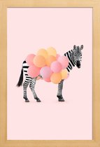 JUNIQE - Poster met houten lijst Zebra Balloon -13x18 /Roze