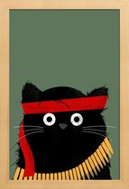 JUNIQE - Poster in houten lijst Cat - Rambo -30x45 /Groen & Zwart