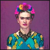 JUNIQE - Poster met kunststof lijst Trendy Frida -20x20 /Blauw & Paars