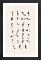 JUNIQE - Poster met houten lijst Vintage Sign Language Chart -13x18