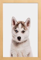 JUNIQE - Poster in houten lijst Husky -30x45 /Ivoor & Wit