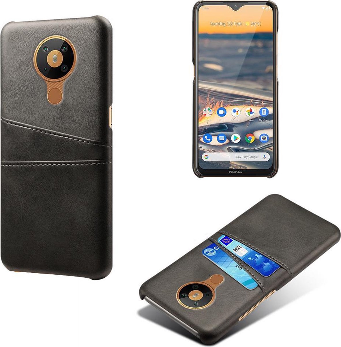 Back Cover met Opbergvakjes + Full Cover Gehard Glas Screenprotector voor Nokia 5.3 _ Zwart