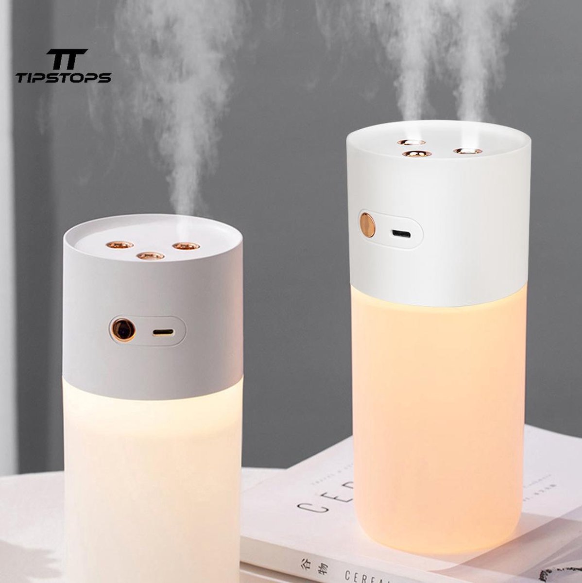 TipsTops Draagbare Mini cool mist Luchtbevochtiger met LED nachtlampje Kleur Wit