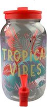 Water tap - Tropical  - 6 rietjes & 6 bekers - Roze - Kunststof - 3,5L