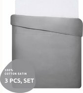 Linens - Mix & Match - Katoensatijnen dekbedovertrekset (3 stuks) - Grijs - 200x220 cm |Served by Fienzi