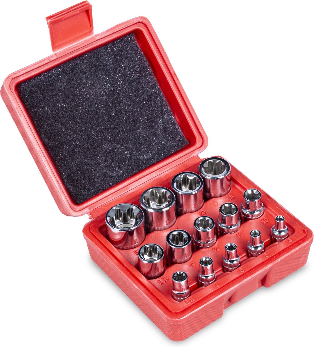 Ragnor Torx Doppenset – 14-delig – 1/4”, 3/8” & 1/2” Opname – E4 t/m E24 – Inclusief Stevige Opbergdoos