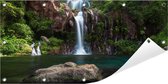 Tuinposter Waterval 100 x 50 cm incl. Metalen ringen - (Buitenposter - Tuindoek - Buitencanvas - Schilderijen voor buiten - tuin decoratie)