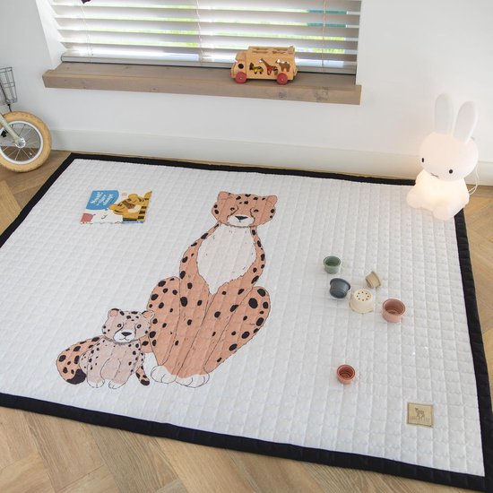 Love by Lily - groot speelkleed baby - Leopard with baby - 200x150 - speelmat binnen en buiten - speelmat baby