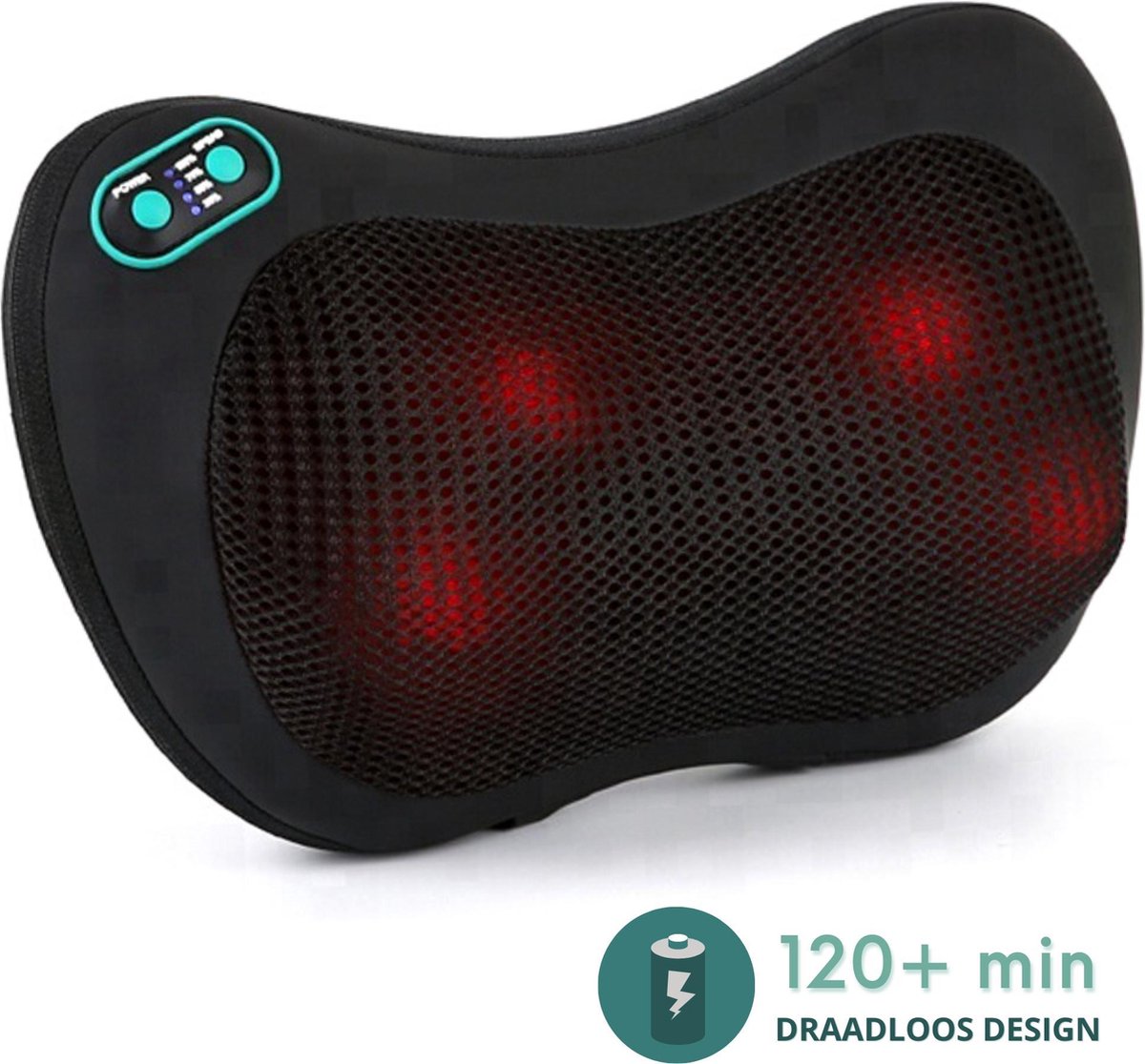 DRAADLOOS Massagekussen Shiatsu Nek en Massage Rug Apparaat Verwarmd ...