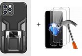 GSMNed – Shockproof iPhone 12/12 Pro hoesje Zwart – Magneetaansluiting – Met standaard – Hard PC iPhone 12/12 Pro – Zwart – met screenprotector