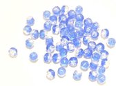Glaskraal crackle, iced blauw wit 6 mm, 50 st