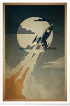 JUNIQE - Poster Nacht lancering – Raket -30x45 /Bruin & Grijs