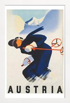 JUNIQE - Poster in houten lijst Vintage Oostenrijk skiën -40x60 /Blauw