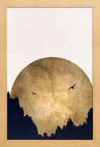 JUNIQE - Poster in houten lijst Two Birds Gold -40x60 /Ivoor