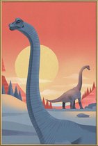 JUNIQE - Poster met kunststof lijst Brachiosaurus -13x18 /Blauw &