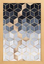 JUNIQE - Poster met houten lijst Soft Blue Gradient Cubes -13x18