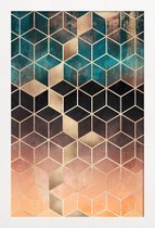 JUNIQE - Poster in houten lijst Ombre Dream Cubes -20x30 /Oranje &