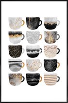 JUNIQE - Poster met kunststof lijst Mooie koffiekopjes -13x18 /Grijs &