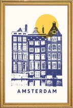 JUNIQE - Poster met houten lijst Amsterdam -30x45 /Blauw & Geel