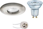 OSRAM - LED Spot Set - Parathom PAR16 930 36D - Proma Luno Pro - Waterdicht IP65 - GU10 Fitting - Dimbaar - Inbouw Rond - Mat Nikkel - 5.5W - Warm Wit 3000K - Ø82mm