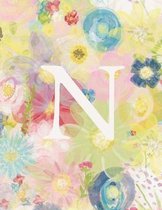 N: Monogram Initial N Notebook for Women and Girls-Pastel Floral-120 Pages 8.5 x 11