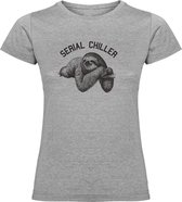 Dames T-Shirt - Casual T-Shirt - Fun T-Shirt - Fun Tekst - Sloth - Luiaard - S.Grey - Serial Chiller - Maat L