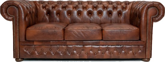Canapé Chesterfield en Cuir de première classe | 3 places | Nuageux Brun Vieux| Garantie de 12 ans
