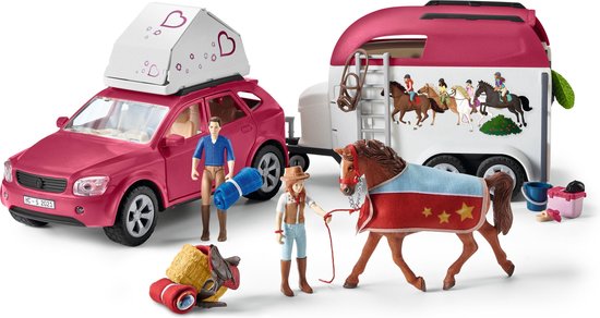 Schleich Horse Club Speelfigurenset - Avontuur met auto en paardentrailer - Kinderspeelgoed voor Jongens en Meisjes - 5 tot 12 jaar - 18 Onderdelen - 42535