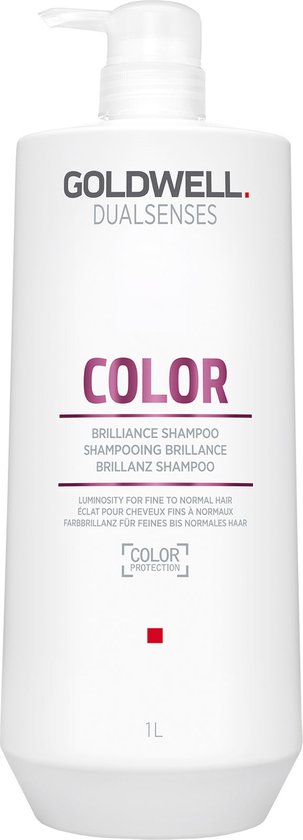 Witte pompflacon met Goldwell Dualsenses Color Brilliance Shampoo, 1 liter.
