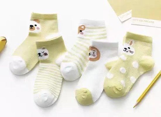 5 paires de chaussettes Bébé New né - lot de chaussettes bébé - 0-6 mois - chaussettes bébé jaunes - pack multiple - chaussettes animaux - animaux