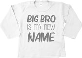 Grote broer shirt-Bekendmaking zwangerschap-big bro is my new name-wit-zilver-Maat 98