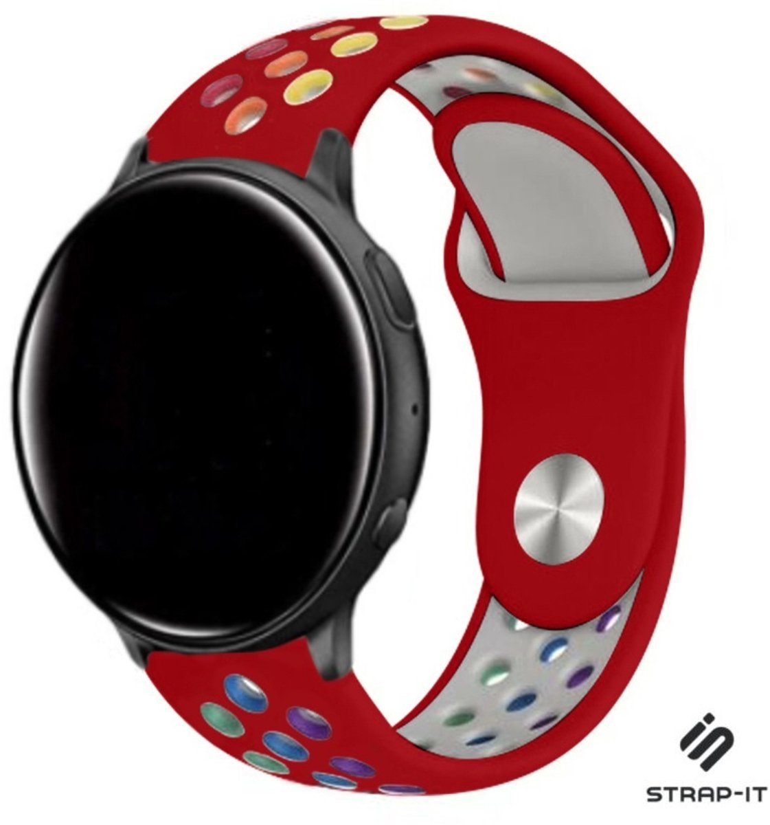 Strap-it Siliconen sport bandje - geschikt voor Garmin Vivoactive 4 45mm / Garmin Venu 2 - rood/kleurrijk