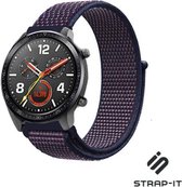 Nylon Smartwatch bandje - Geschikt voor  Huawei Watch GT nylon band - paars-blauw - 42mm - Strap-it Horlogeband / Polsband / Armband