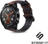 Leer, Siliconen Smartwatch bandje - Geschikt voor  Huawei Watch GT siliconen / leren bandje - zwart/bruin - 42mm - Strap-it Horlogeband / Polsband / Armband