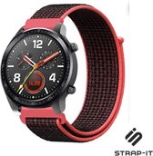 Nylon Smartwatch bandje - Geschikt voor Huawei Watch GT nylon band - zwart/koraal - 42mm - Strap-it Horlogeband / Polsband / Armband