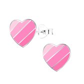 Joy|S - Zilveren hartje oorbellen - love is love - roze gestreept 9 mm